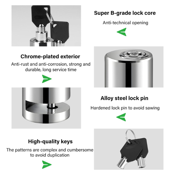 Push to Lock -  Anti-Theft Sturdy Wheel Disc-Brake Lock