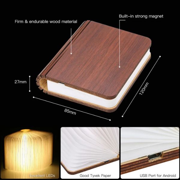 Eco-Friendly - Foldable LED Wooden Book Light