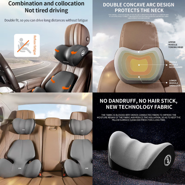 Drive Pain-Free - Car Headrest and Lumbar Neck and Back Pillow