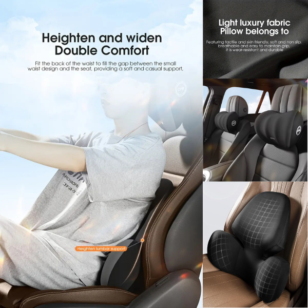 Drive Pain-Free - Car Headrest and Lumbar Neck and Back Pillow